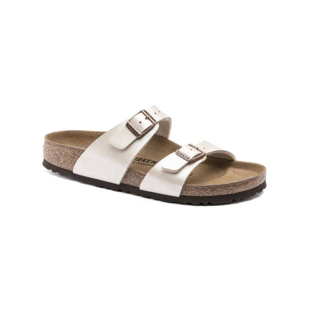 NEW BIRKENSTOCK women's sydney birko-flor sandals in graceful pearl white